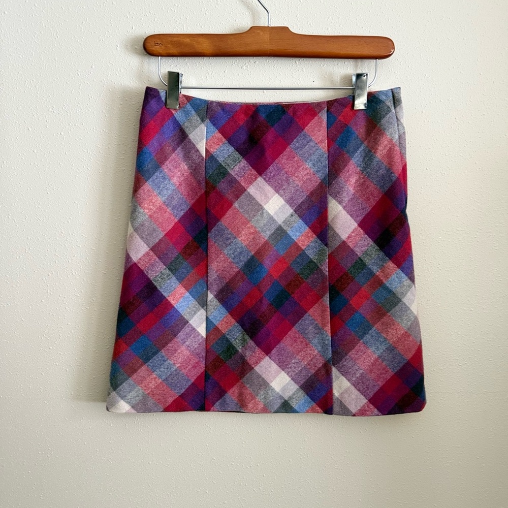 H&M Plaid Wool Blend Mini Skirt Pink Blue Preppy A-Line Size 4